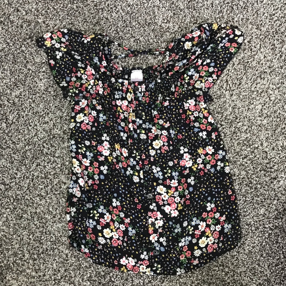 black and flower button down blouse